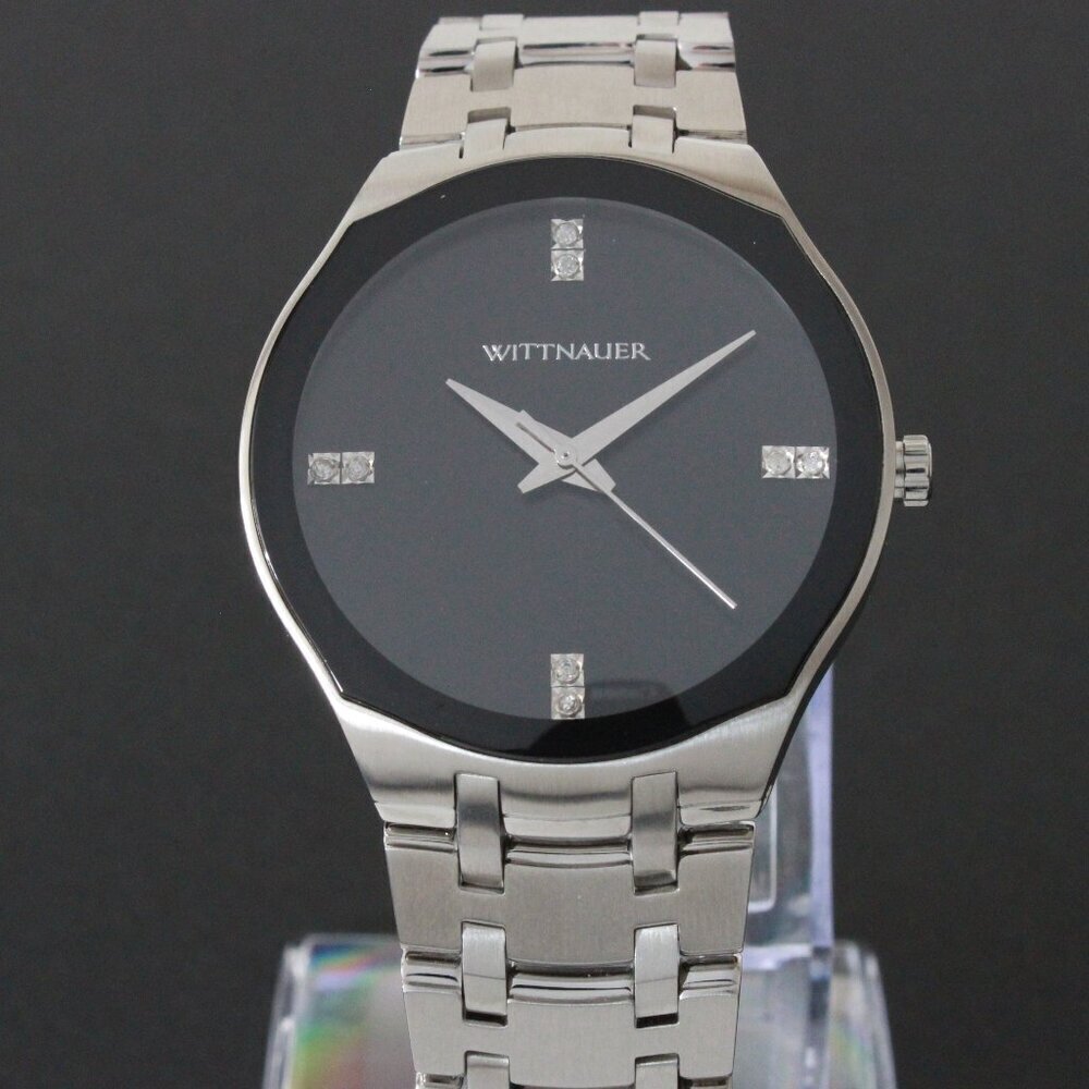 Wittnauer Ladies Dress Watch 8 Diamonds On Black Sun-ray Dial 36mm - Picture 6 of 13
